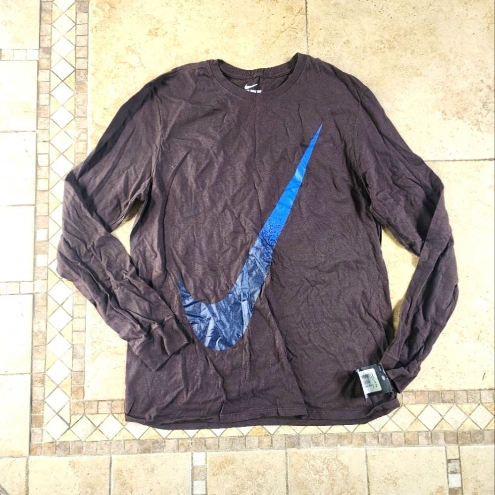 Nike Men's Brown and Blue Long Sleeve Tee